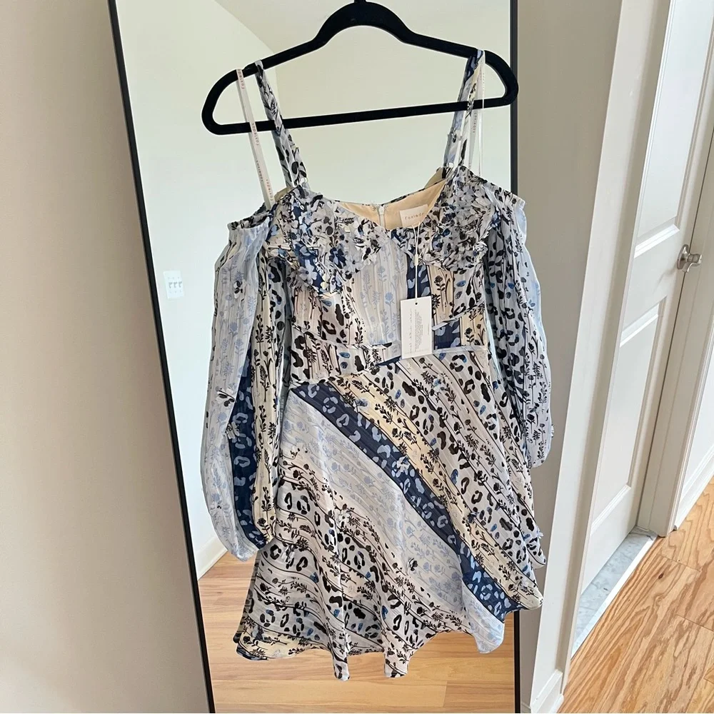 NWT Foxiedox Blue Aura 3D Floral Printed Mini Dress, Size XS - Picture 2 of 6